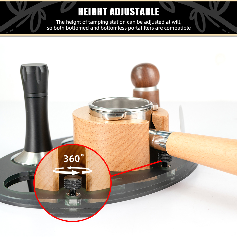 Espresso-Tamper-Station mit Holz-Siebträgerhalter (51/53/58 mm) - BÜ