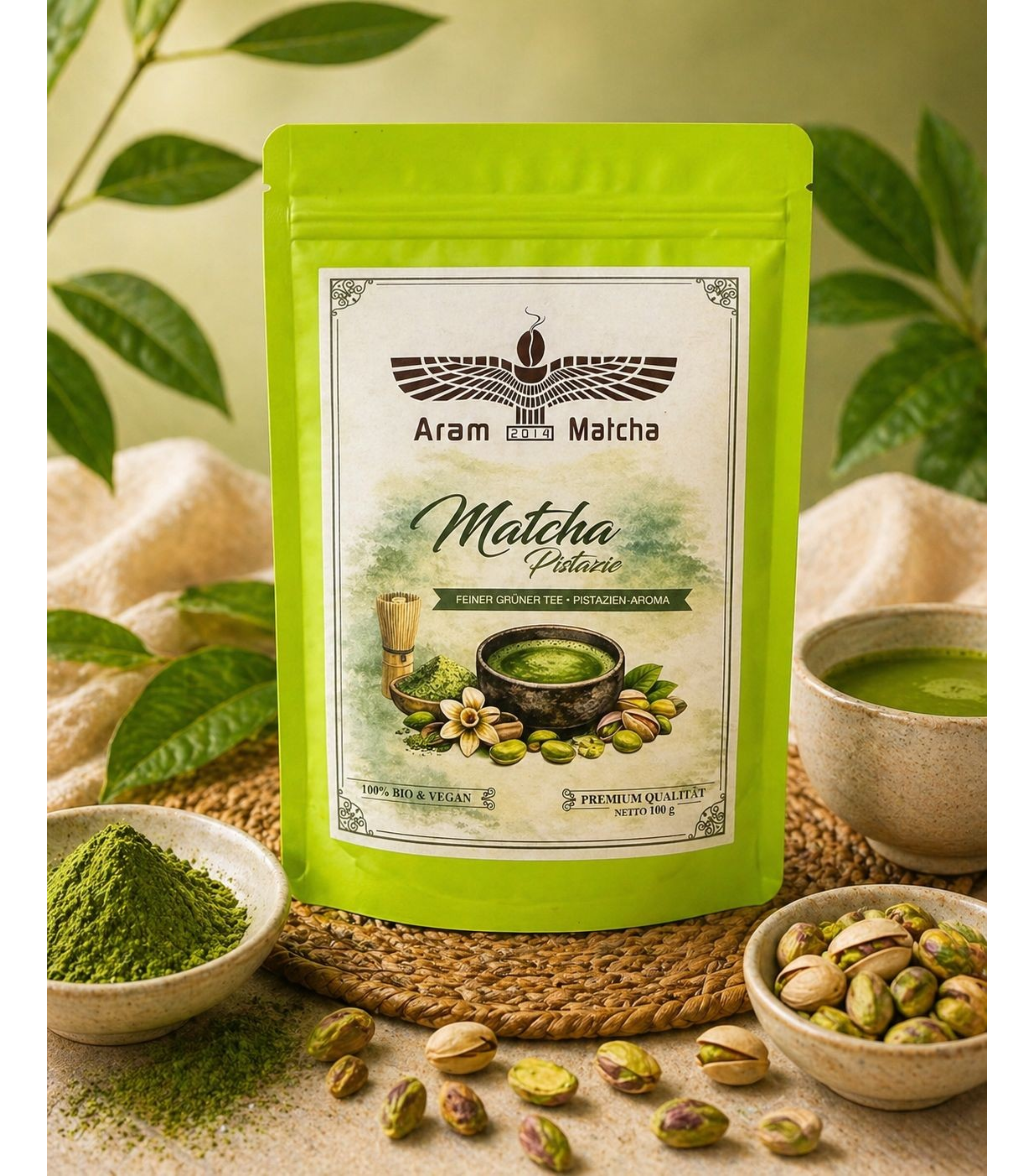 ARAM MATCHA / 100% BIO/VEGAN MATCHA-PISTAZIE 100g - Premium Qualität - BÜ