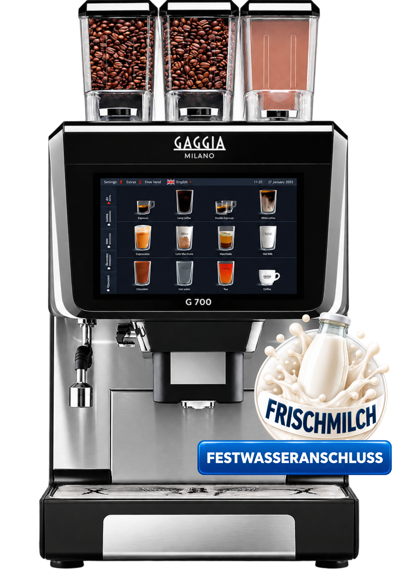 Gaggia G 700 Festwasseranschluss – Professional Kaffeevollautomat 2ES + IN + FM (1x Pulverfach) Frischmilch